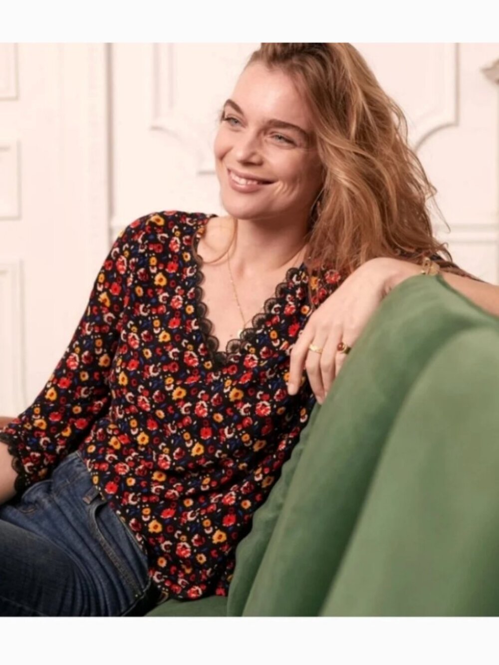 Sezane Marina Multicolor Floral V-Neck Blouse